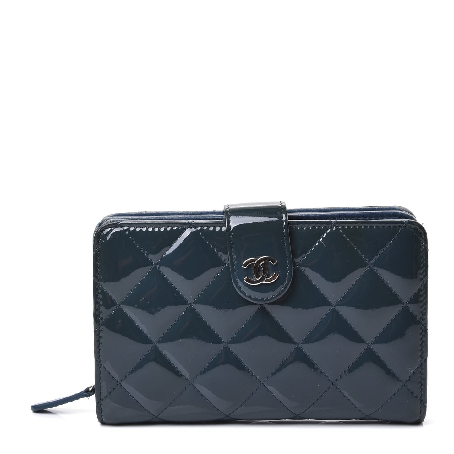 Patent Quilted Zip Pocket Wallet Blue