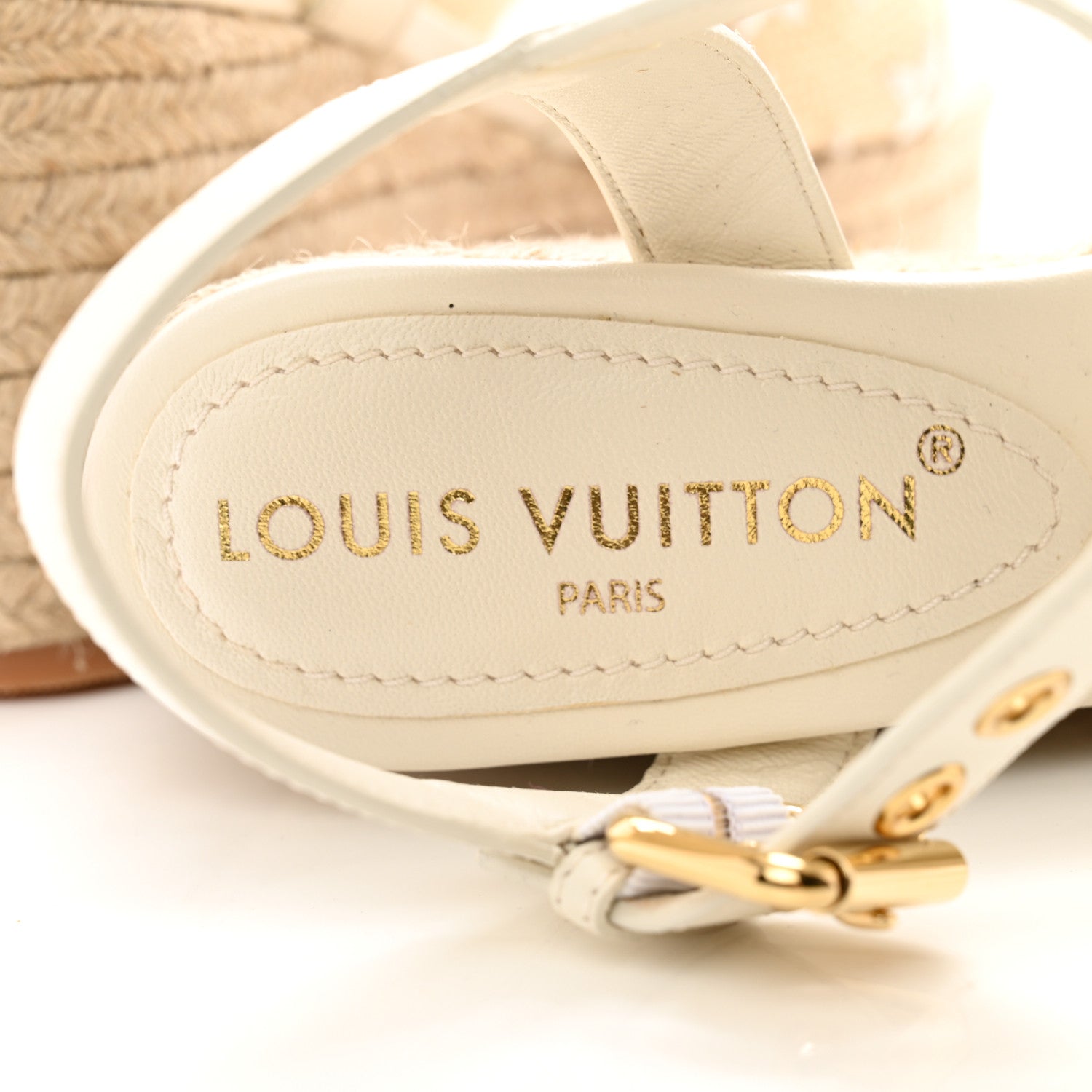 Louis Vuitton Canvas Monogram Starboard Espadrille Wedge Sandals 37 Beige White 5 of 10