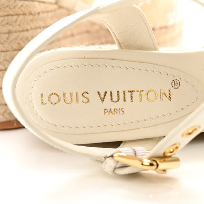 Louis Vuitton Canvas Monogram Starboard Espadrille Wedge Sandals 37 Beige White 5 of 10