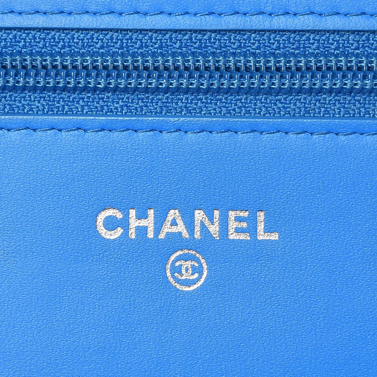 Patent Calfskin Quilted Boy Wallet On Chain WOC Blue