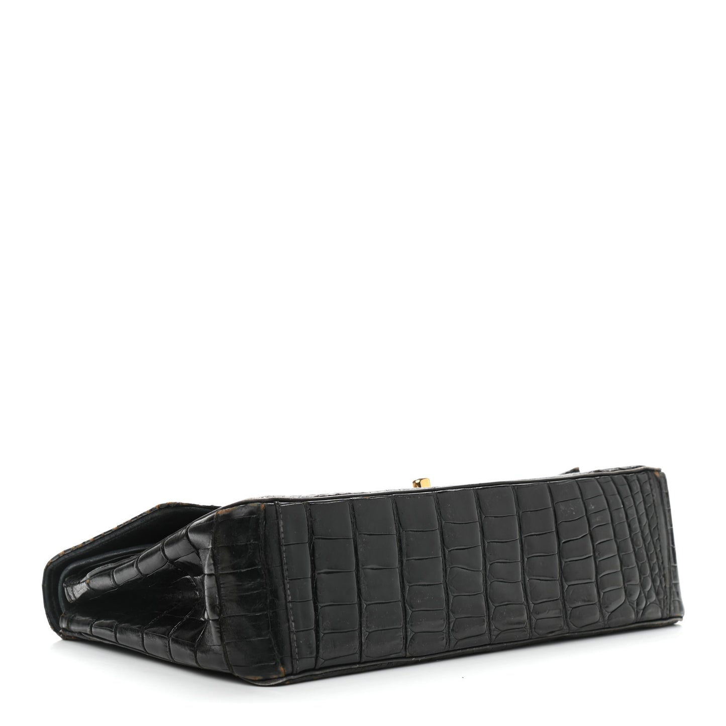 Shiny Crocodile Medium Double Flap Black