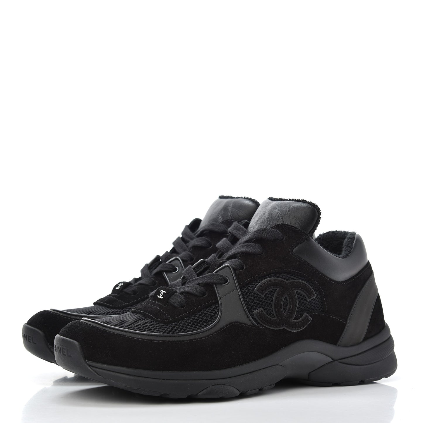 Fabric Calfskin Suede CC Sneakers 38.5 Black
