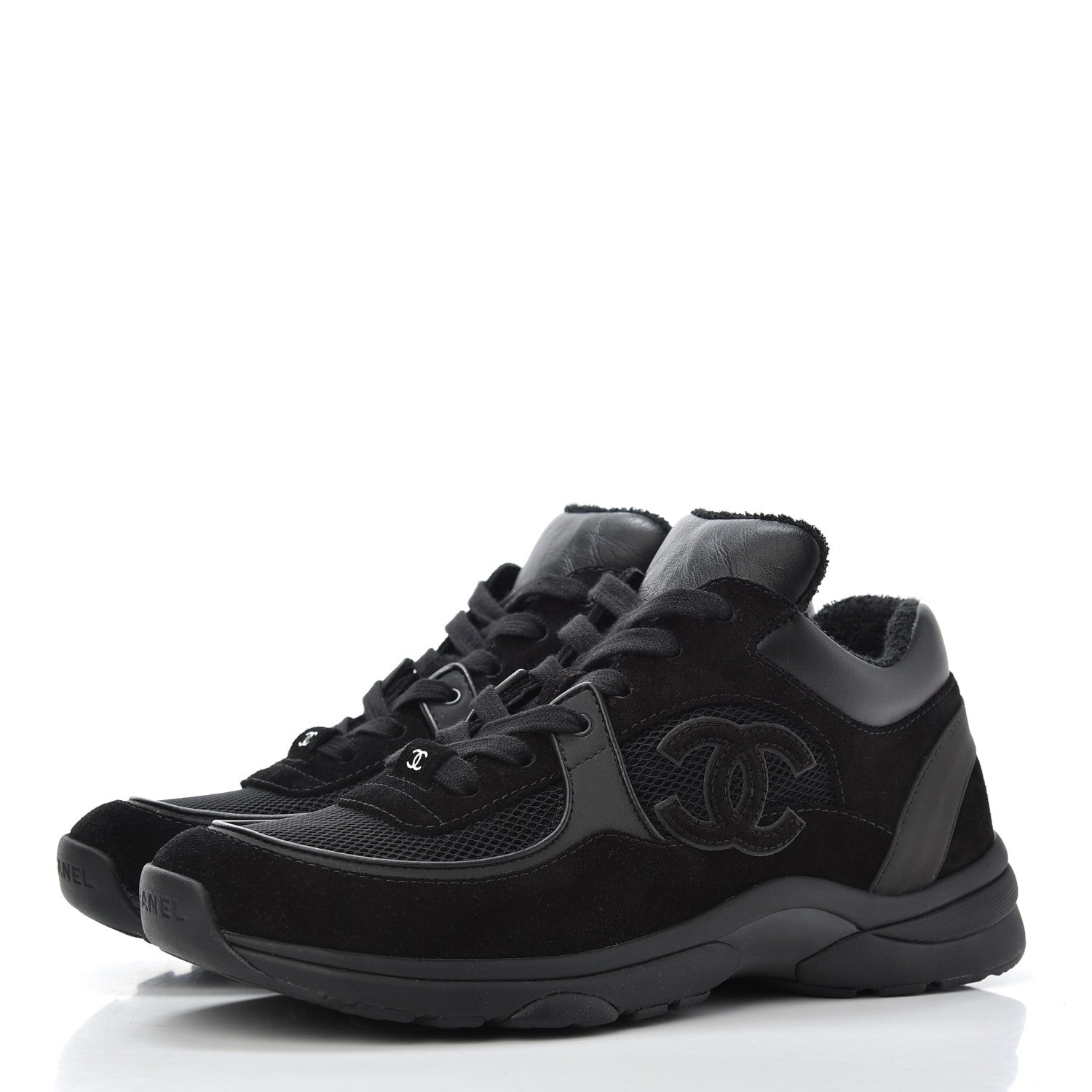 Chanel Fabric Calfskin Suede CC Sneakers 38.5 Black 3 of 8