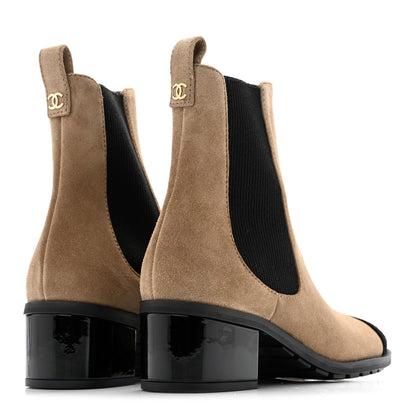 Chanel Calfskin Patent Cap Toe CC Short Boots 37.5 Beige Black 5 of 10