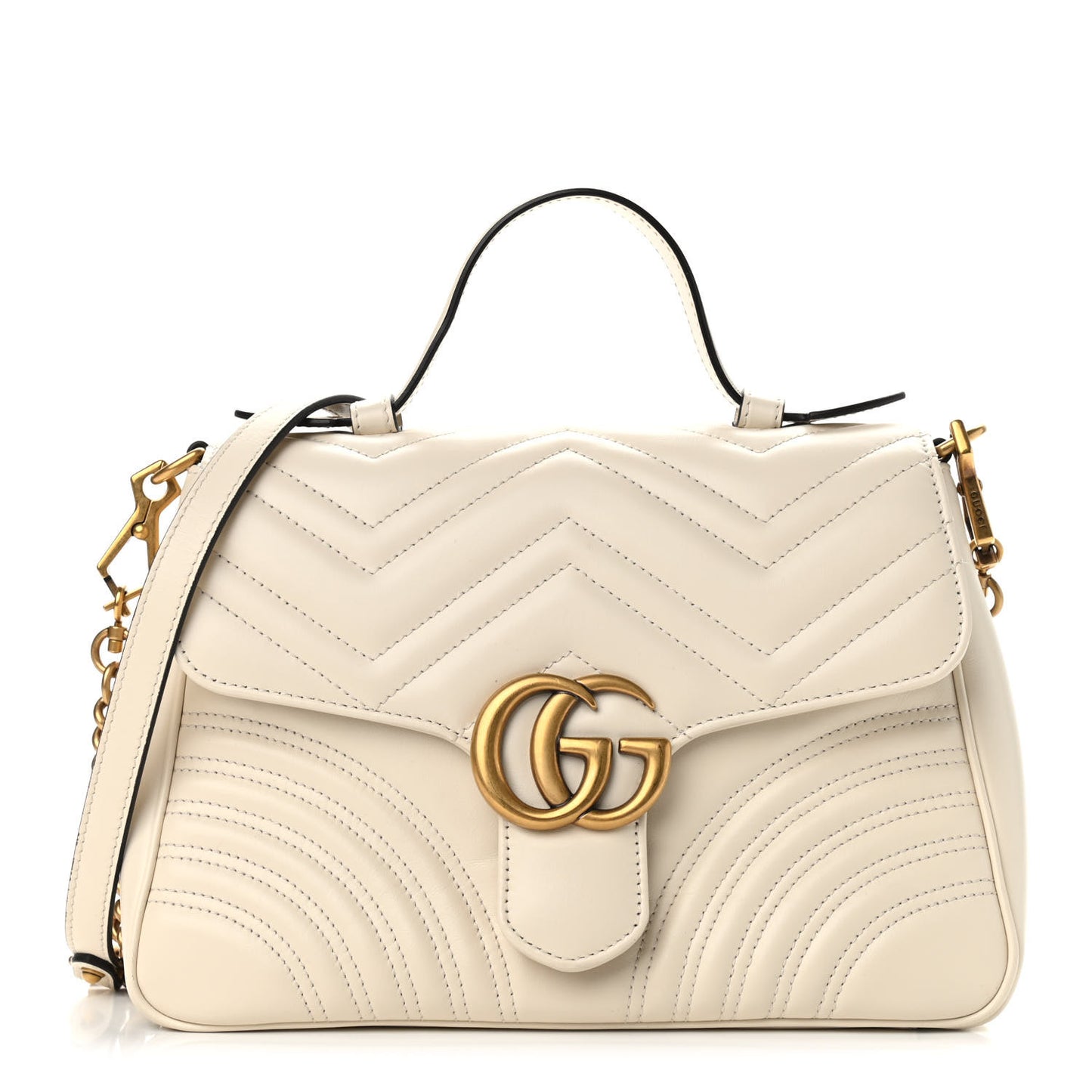 Calfskin Matelasse Small GG Marmont Top Handle Shoulder Bag White