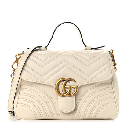 Gucci Calfskin Matelasse Small GG Marmont Top Handle Shoulder Bag White 1 of 11
