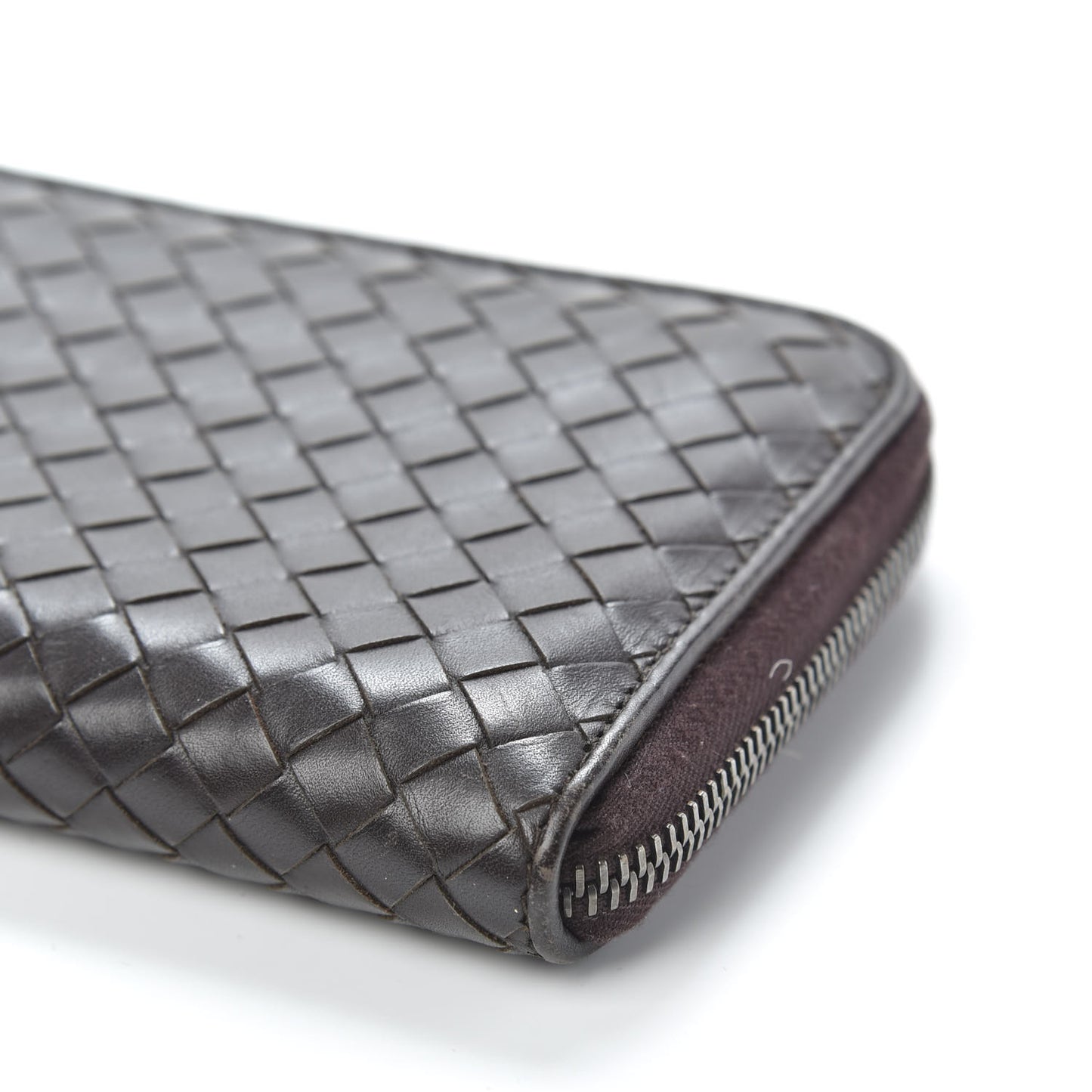 Nappa Intrecciato Zip Around Wallet Ebano