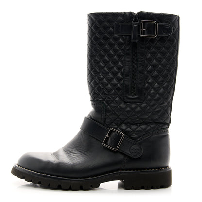 Chanel Calfskin Quilted Biker Boots 38.5 Black 1 of 8