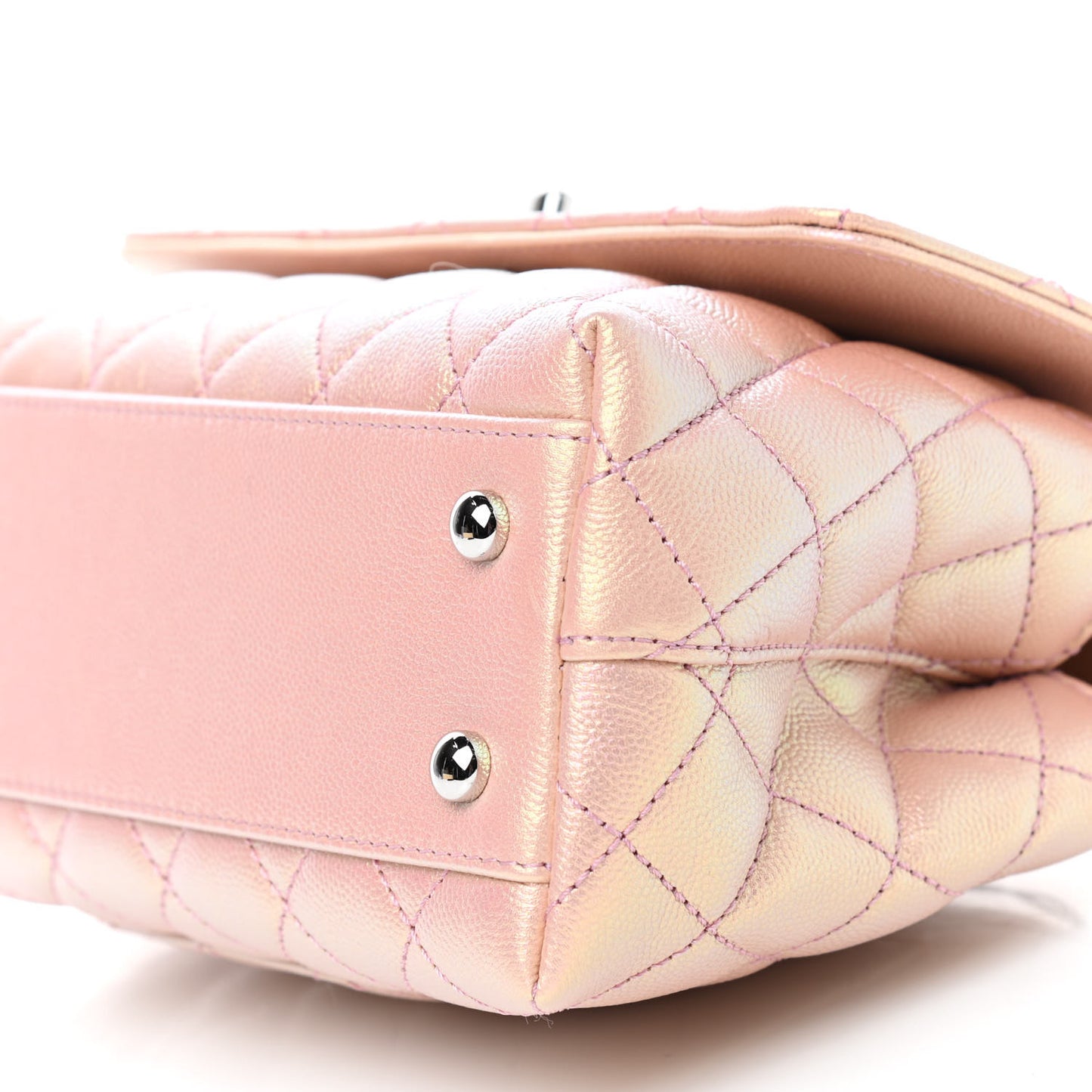 Iridescent Caviar Quilted Mini Coco Handle Flap Pink