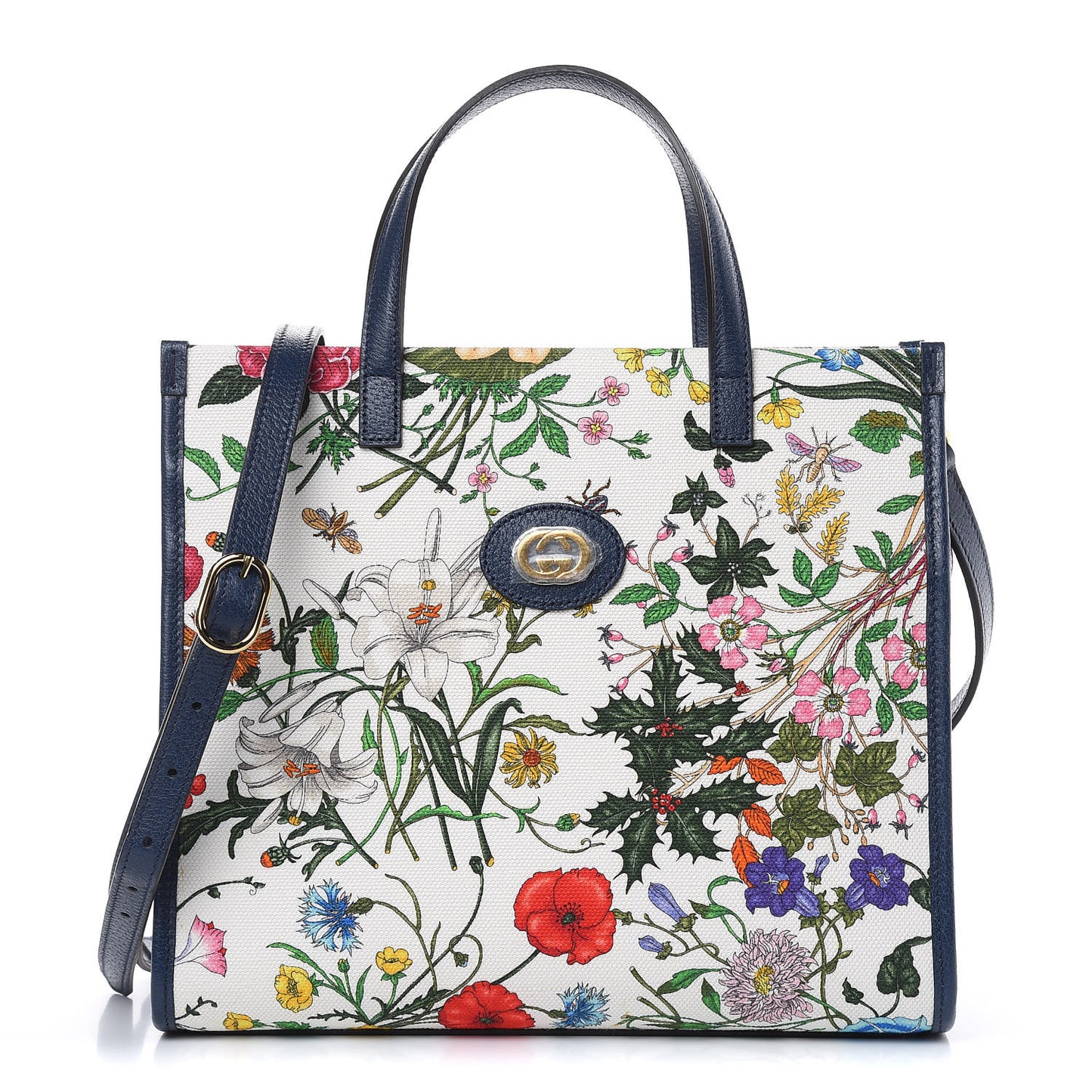 Canvas Medium Flora Tote White Multicolor Blue Agata