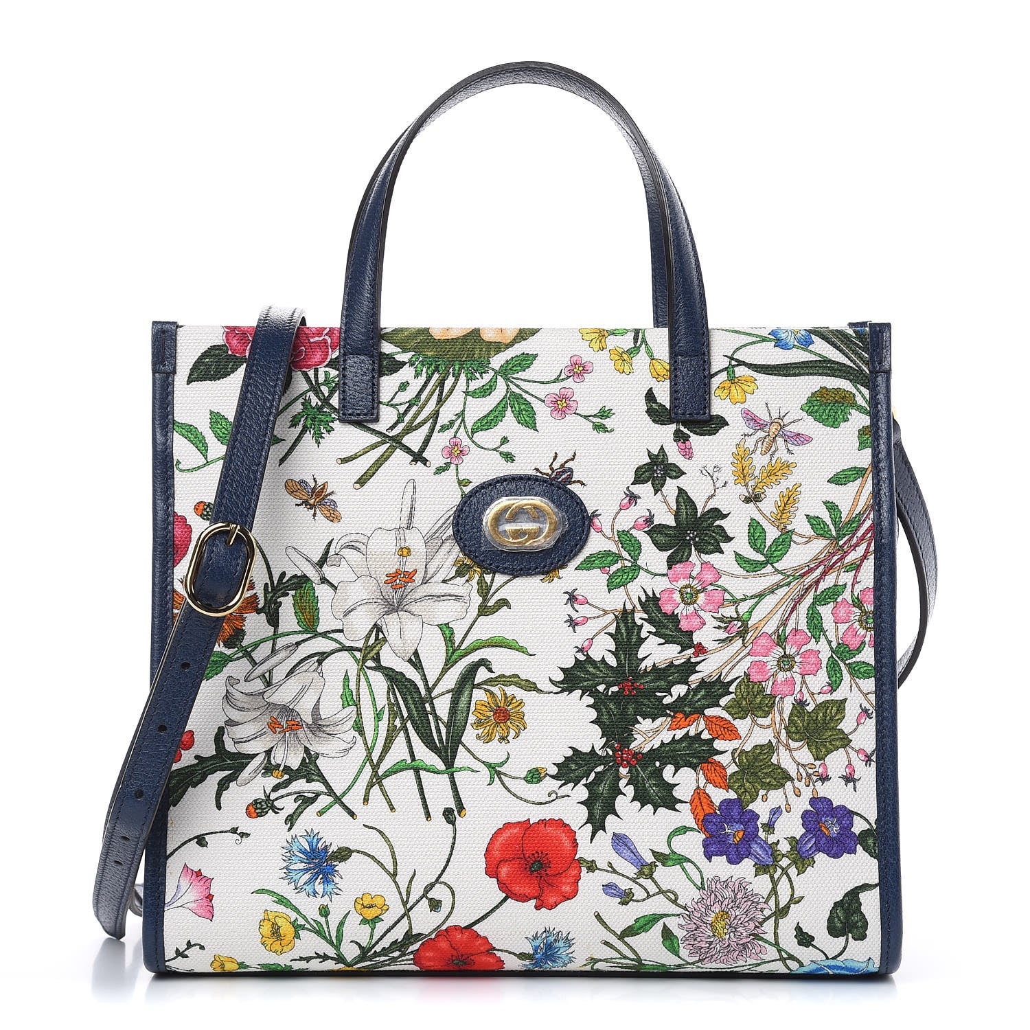 Gucci Canvas Medium Flora Tote White Multicolor Blue Agata 1 of 11