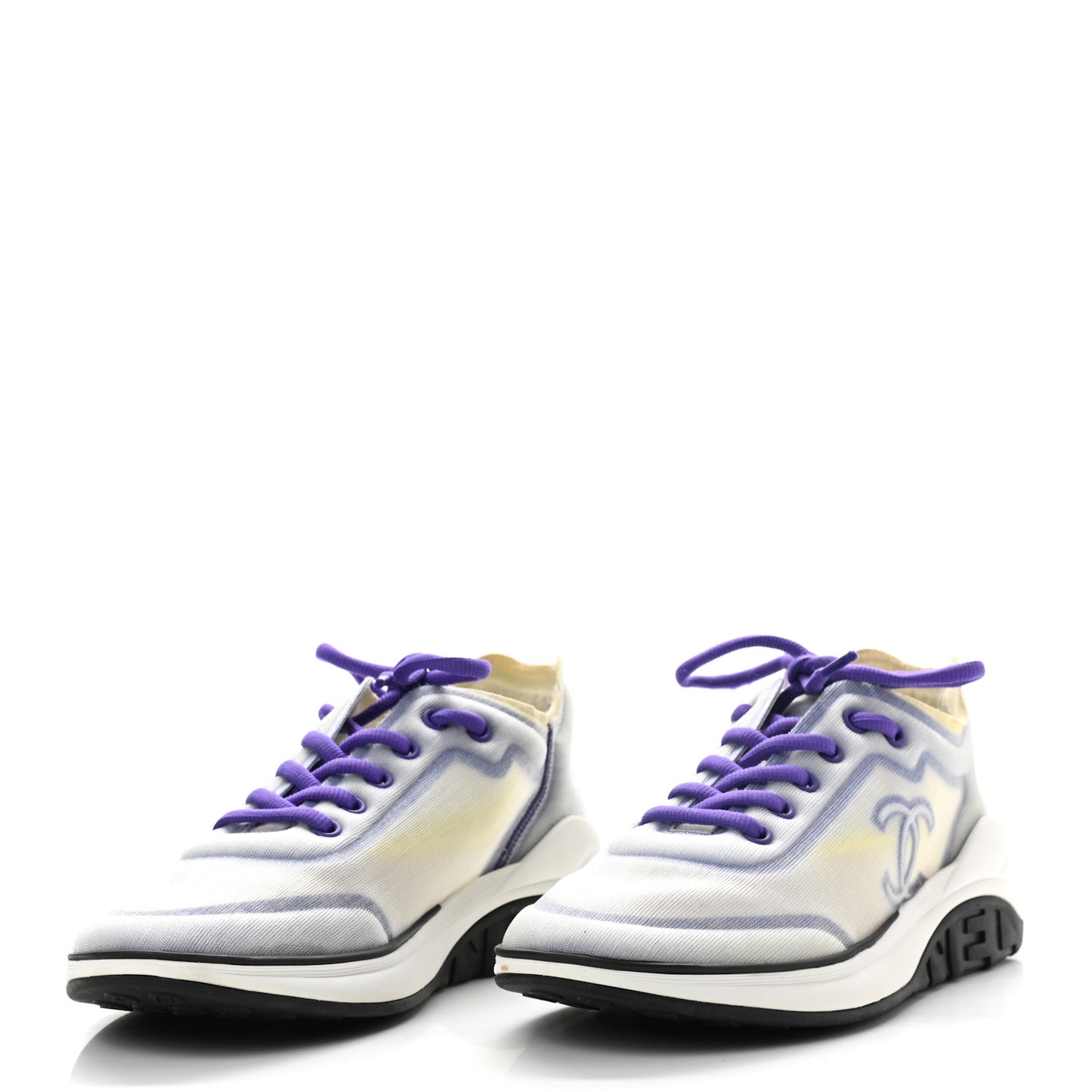 Calfskin Mesh Lyrca Womens Logo Sneakers 40 White Blue