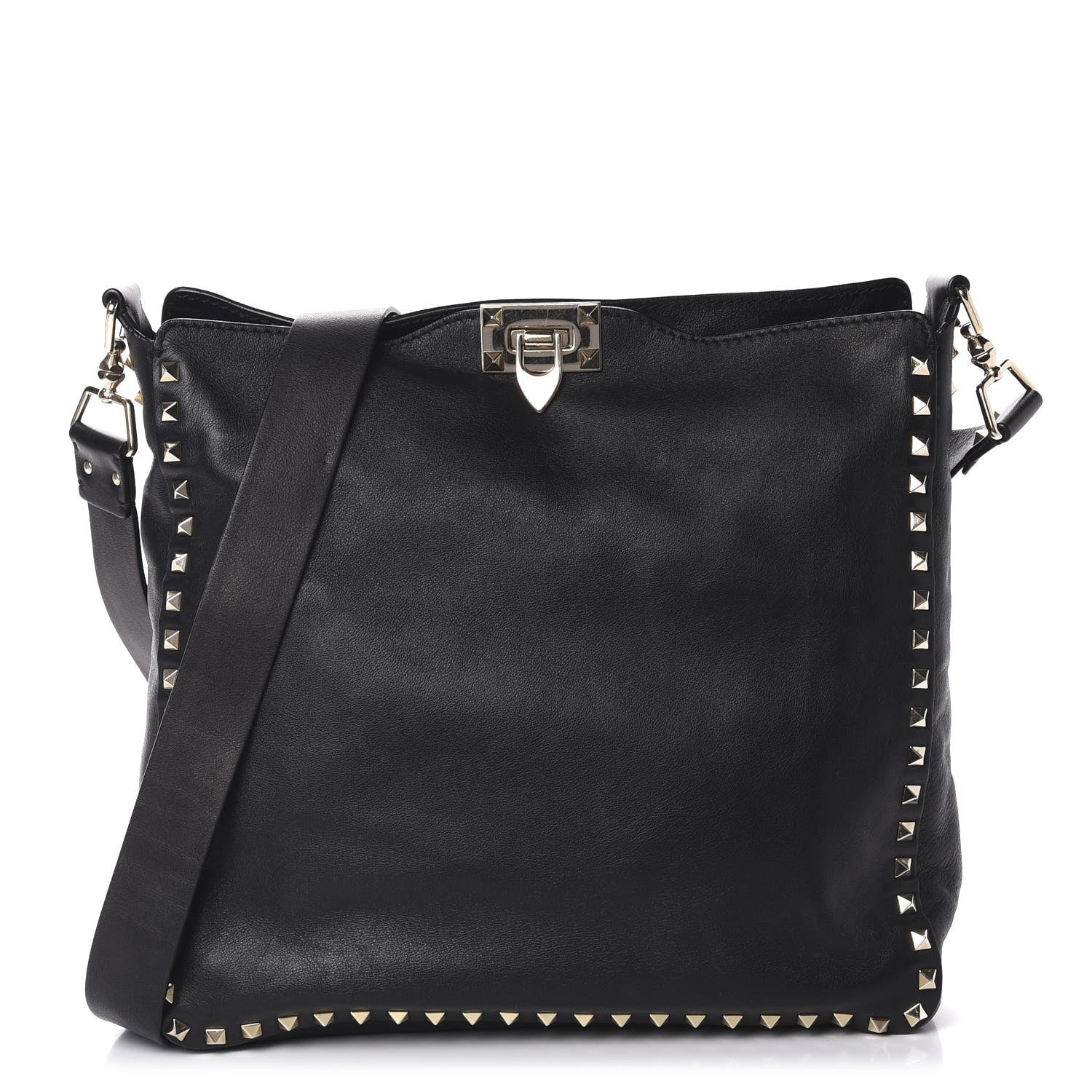 Valentino Garavani Vitello Large Rockstud Flip-Lock Messenger Bag Black 1 of 9