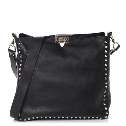 Valentino Garavani Vitello Large Rockstud Flip-Lock Messenger Bag Black 1 of 9