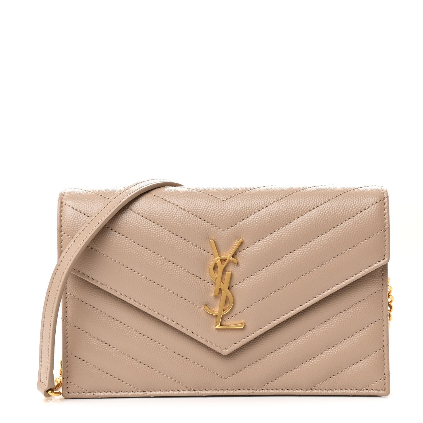 Grain De Poudre Matelasse Chevron Monogram Envelope Chain Wallet Dark Beige