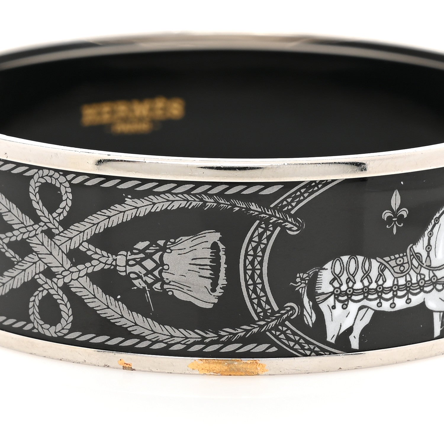 Hermes Enamel Printed Wide Grand Apparat Bracelet Black 5 of 5