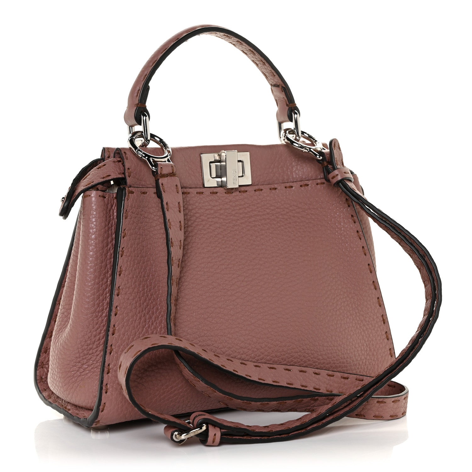 Fendi Cuoio Romano Selleria Bi-Color Mini Peekaboo Iconic Satchel English Rose Camelia 3 of 12