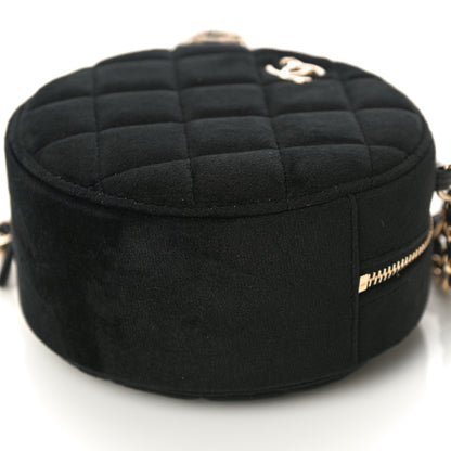 Chanel Velvet Quilted Pearl Crush Round Clutch With Chain Black 9 of 10