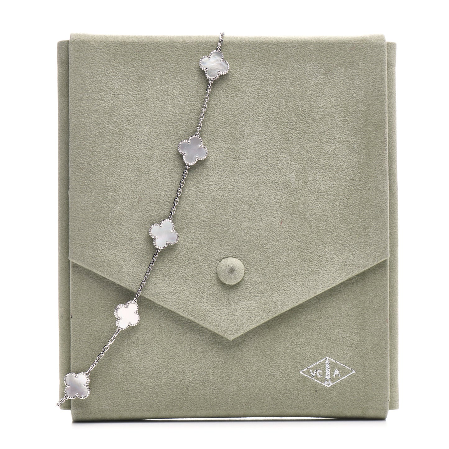 18K White Gold Mother of Pearl 10 Motifs Vintage Alhambra Necklace
