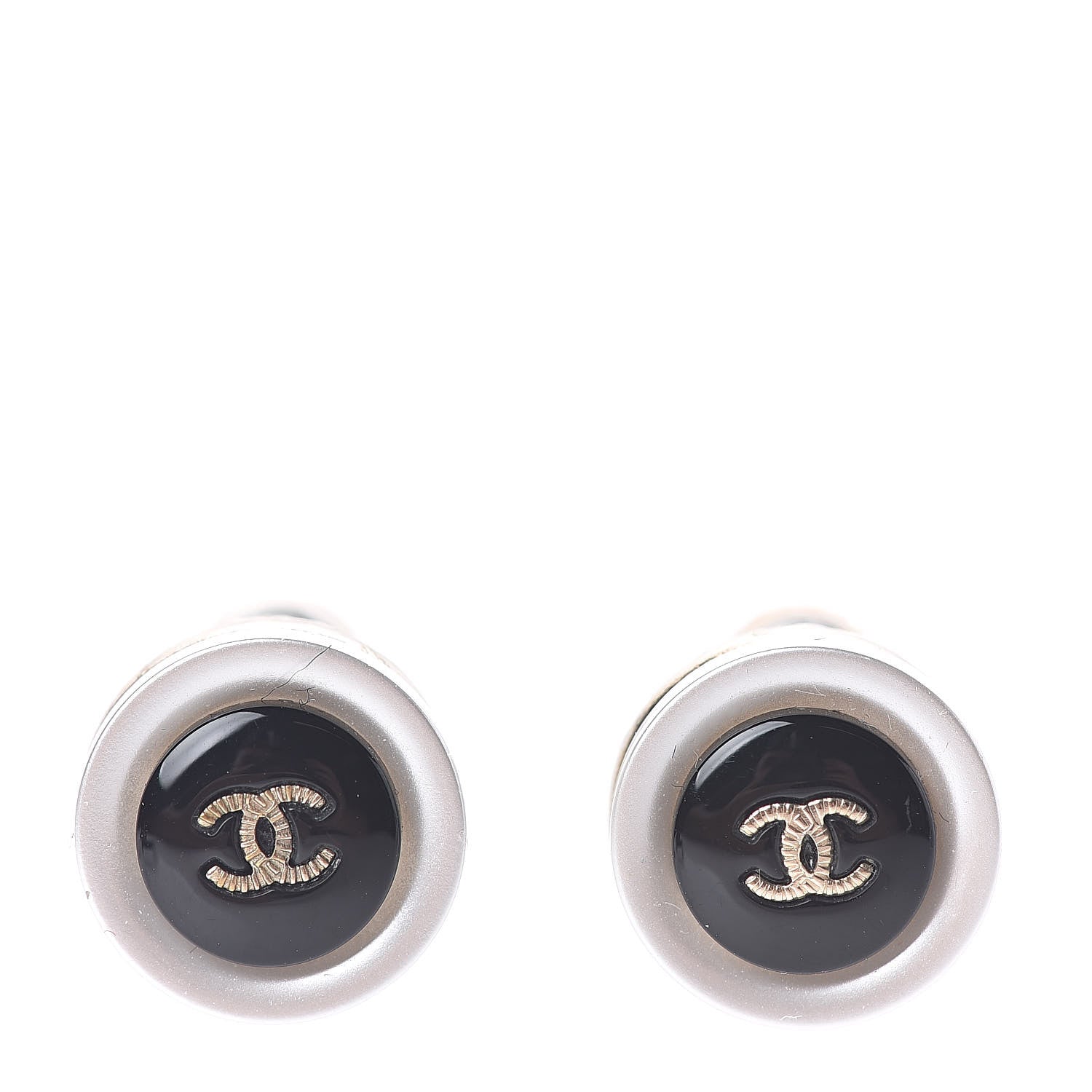 Chanel Resin CC Earrings Black Gold 1 of 5