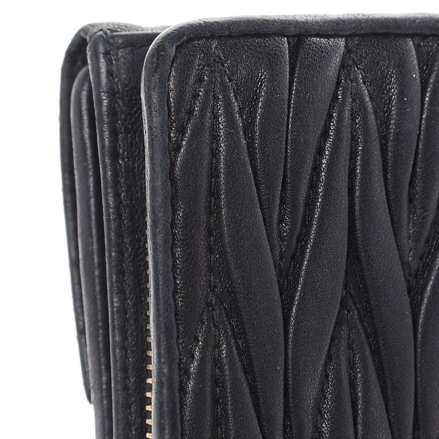 Nappa Matelasse Tri-Fold Flap Wallet Black
