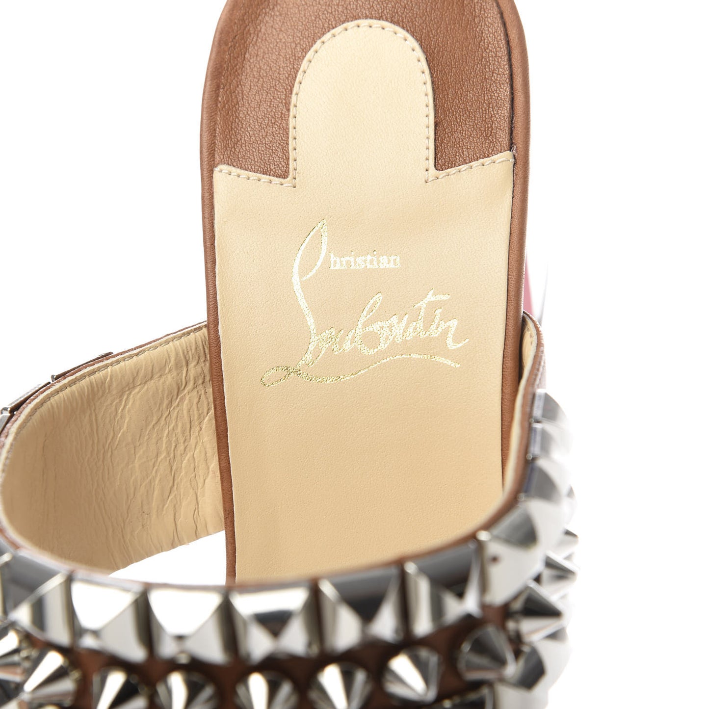Calfskin Studded Tina Goes Mad 55 Slide Sandals 39.5 Cuoio