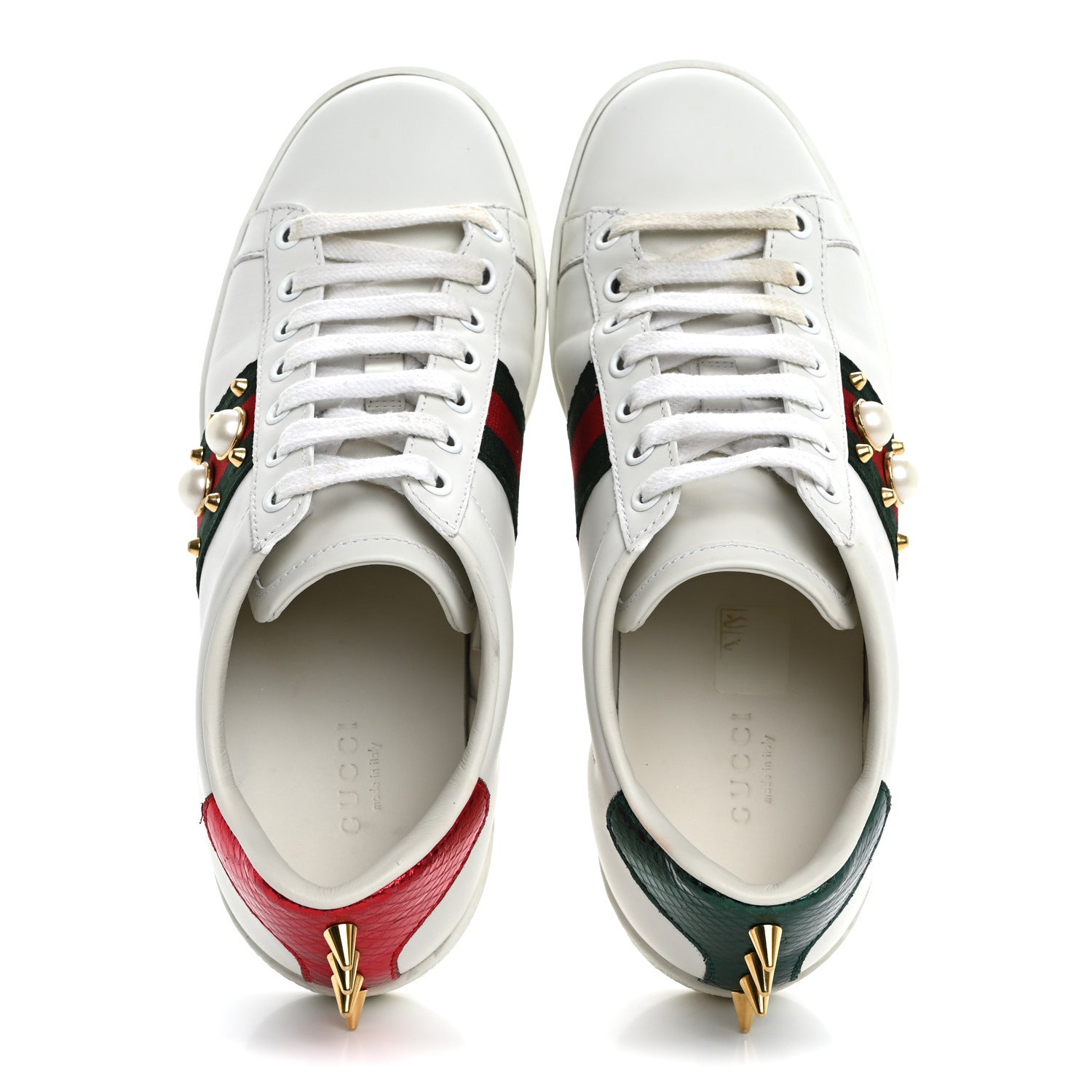 Gucci Calfskin Web Pearl Studded Womens Ace Sneakers 37 White 2 of 22