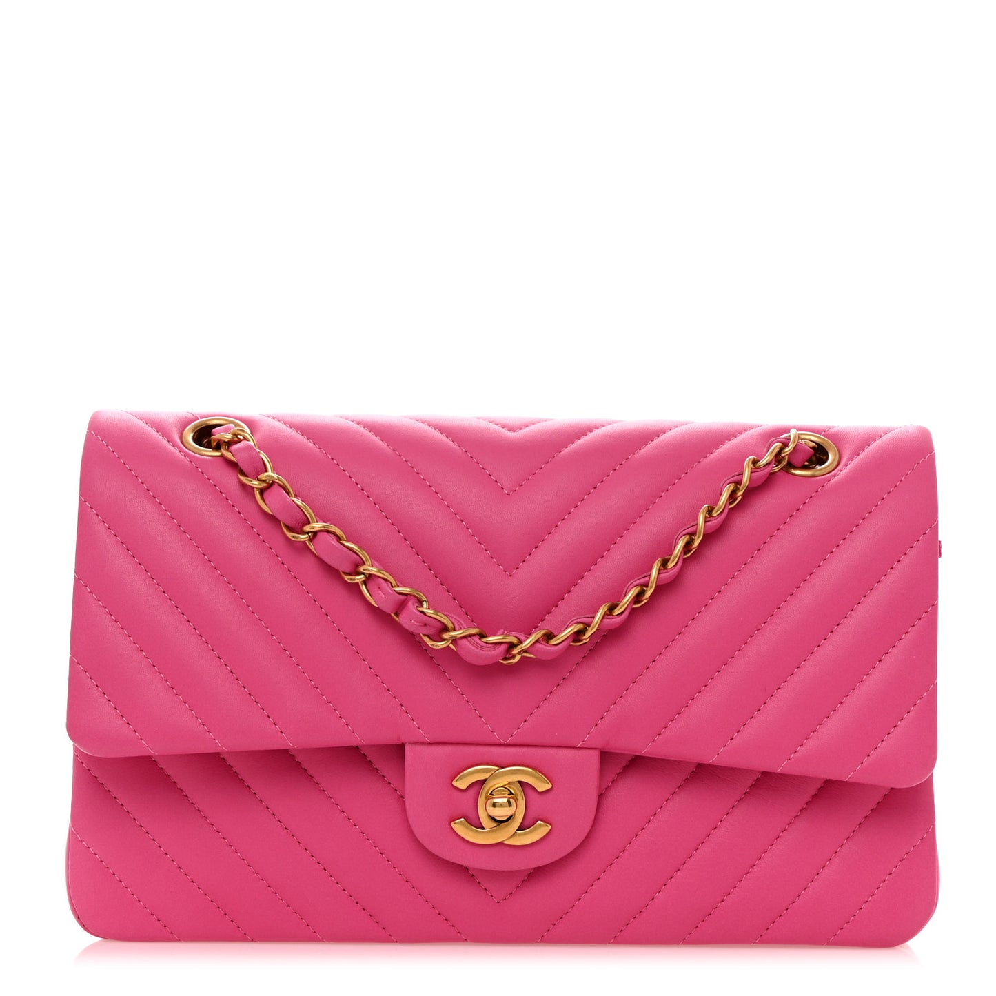 Lambskin Chevron Quilted Medium Double Flap Pink