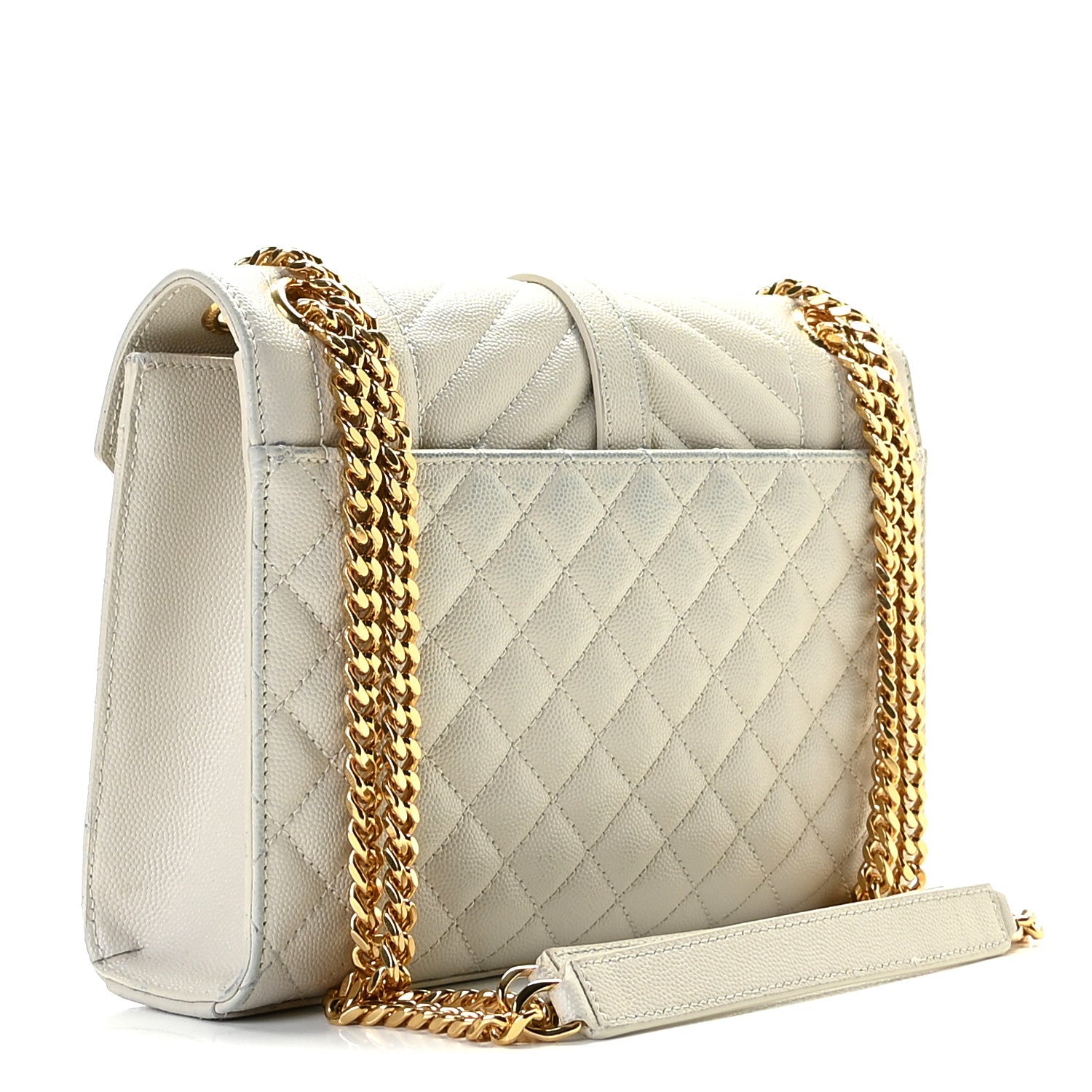 Saint Laurent Grain De Poudre Textured Mixed Matelasse Medium Triquilt Monogram Satchel Blanc Vintage 2 of 13