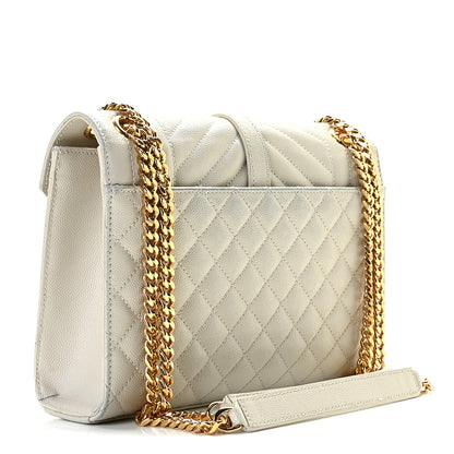 Saint Laurent Grain De Poudre Textured Mixed Matelasse Medium Triquilt Monogram Satchel Blanc Vintage 2 of 13