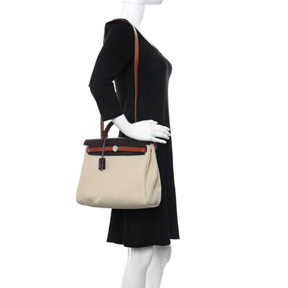 Hermes Military Toile Vache Hunter Herbag Zip Retourne 31 PM Beton Fauve Rouge Sellier Cuivre 2 of 12