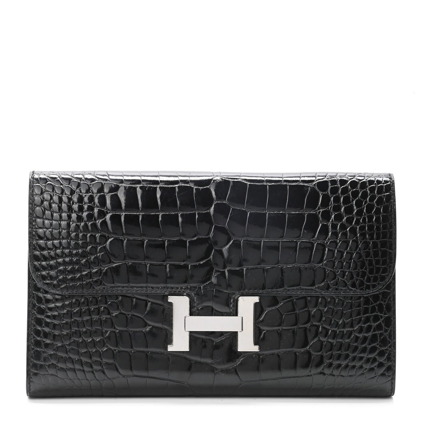 Shiny Alligator Constance Long Wallet Black