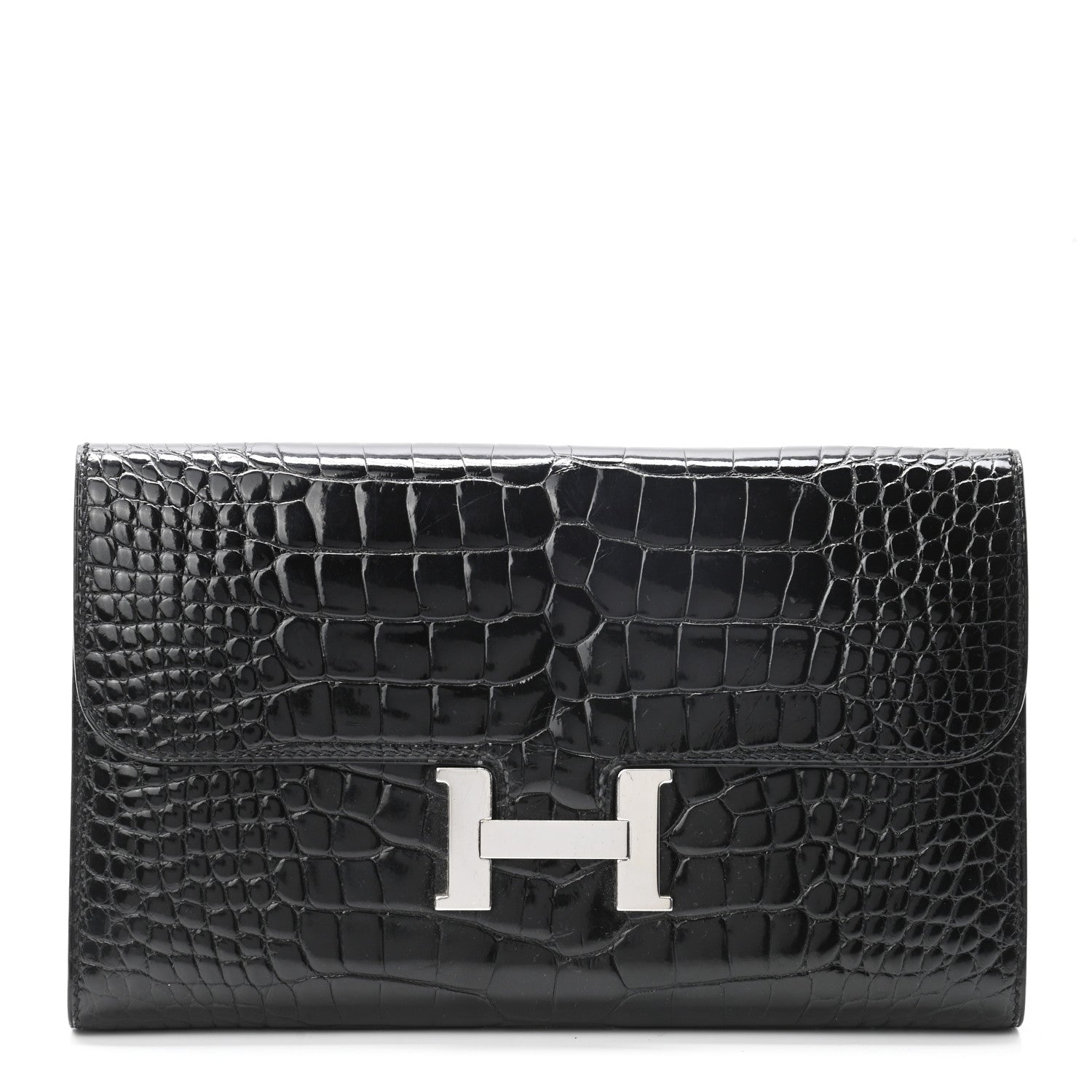 Hermes Shiny Alligator Constance Long Wallet Black 1 of 8