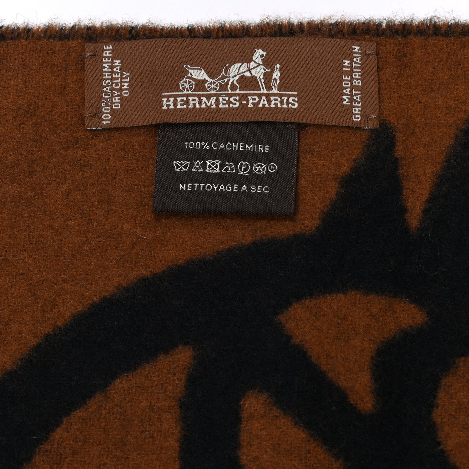 Hermes Cashmere Boucles et Camails Muffler Marine Caramel 4 of 4