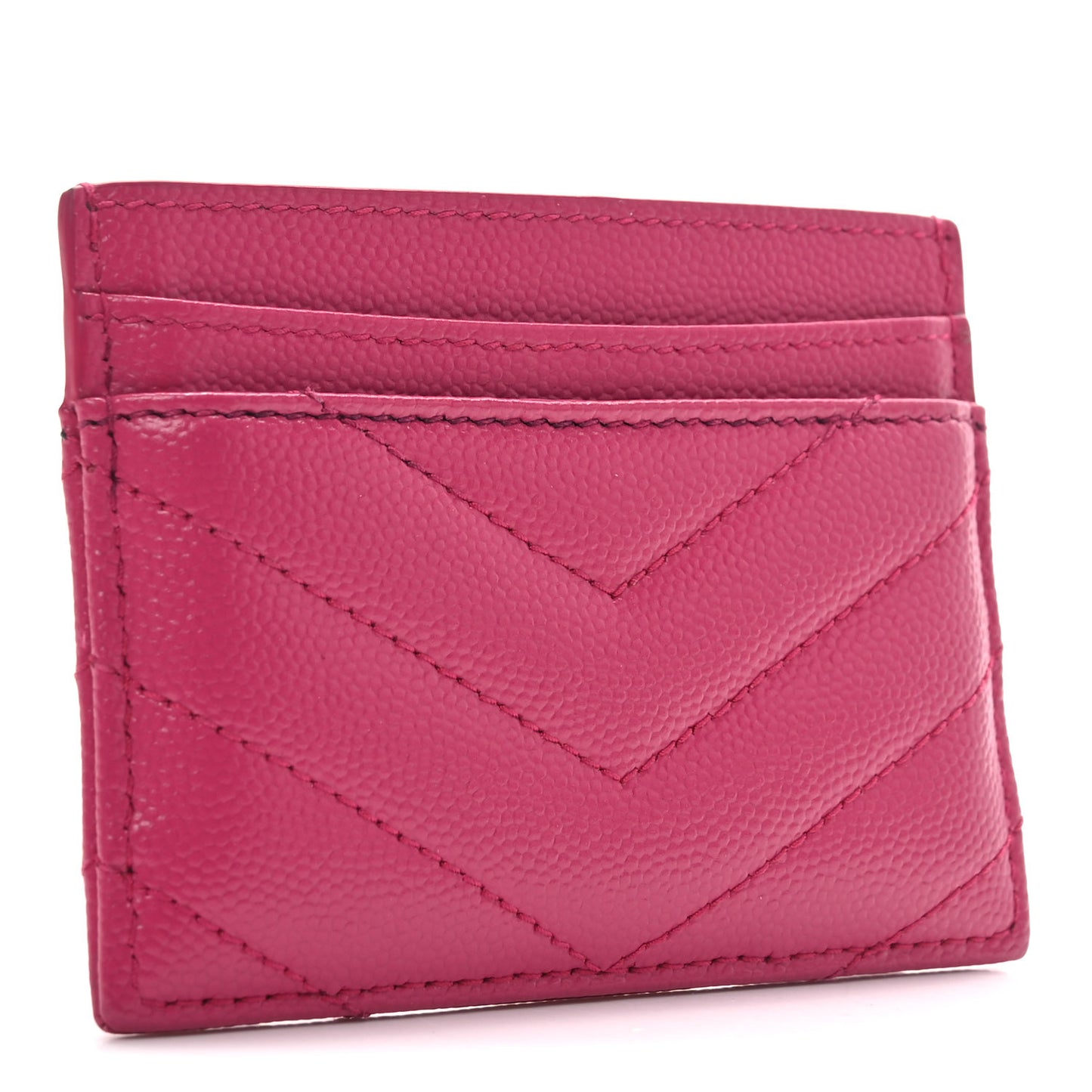 Grain De Poudre Matelasse Chevron Monogram Credit Card Case Fuxia Couture