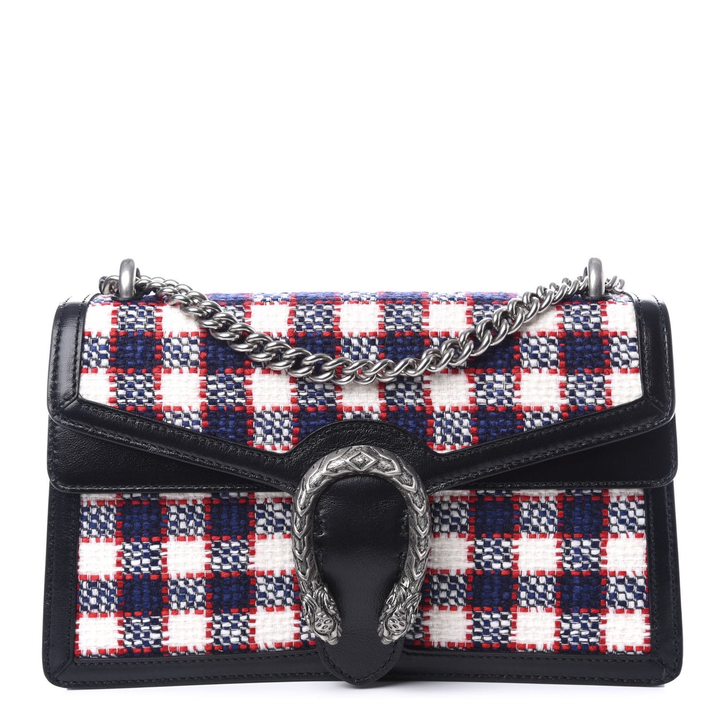 Vintage Tweed Check Small Dionysus Shoulder Bag White Hibiscus Red Marine