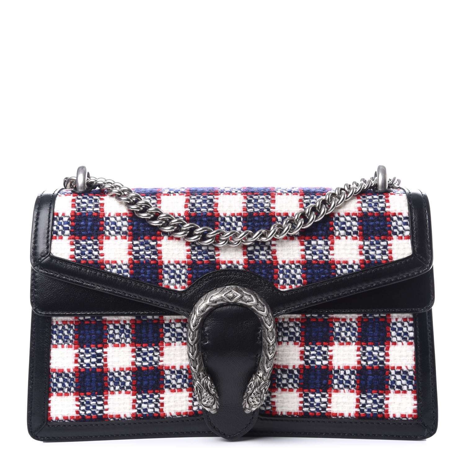 Gucci Vintage Tweed Check Small Dionysus Shoulder Bag White Hibiscus Red Marine 1 of 9