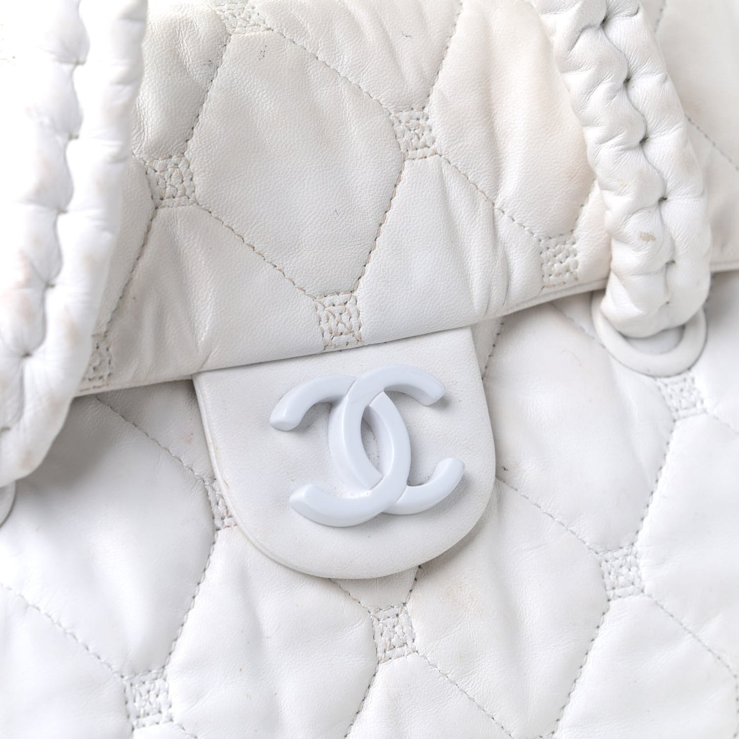 Quilted Lambskin Large Hidden Chain Flap Bag White