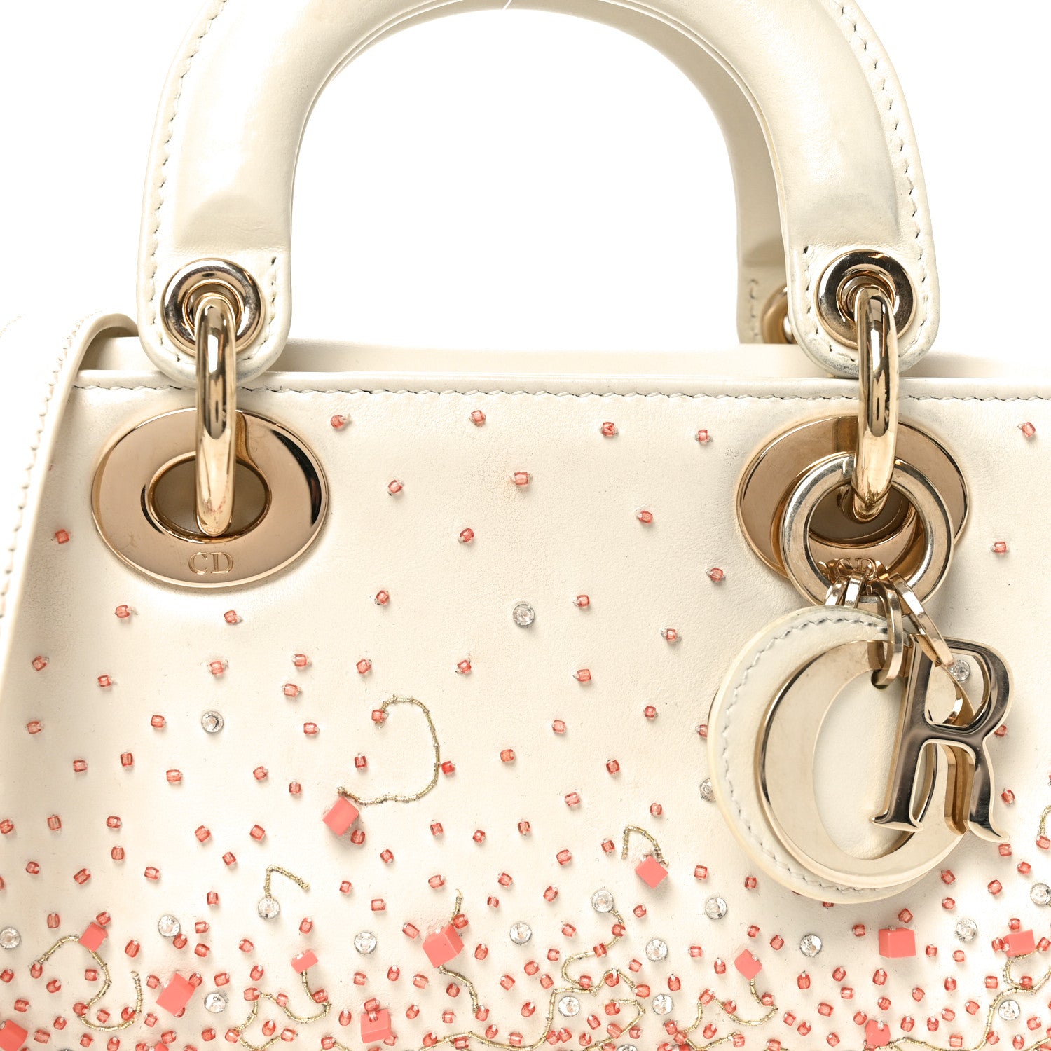 Christian Dior Calfskin Embroidered Small Lady D-Joy White