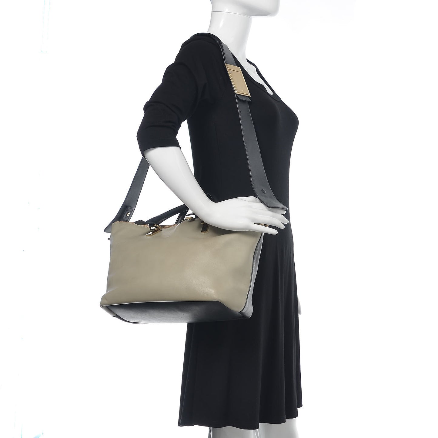 Smooth Calfskin Small Baylee Tote Marshmallow Grey Black
