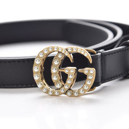 Gucci Calfskin Pearl Double G 20mm Belt 90 36 Black Cream 4 of 7