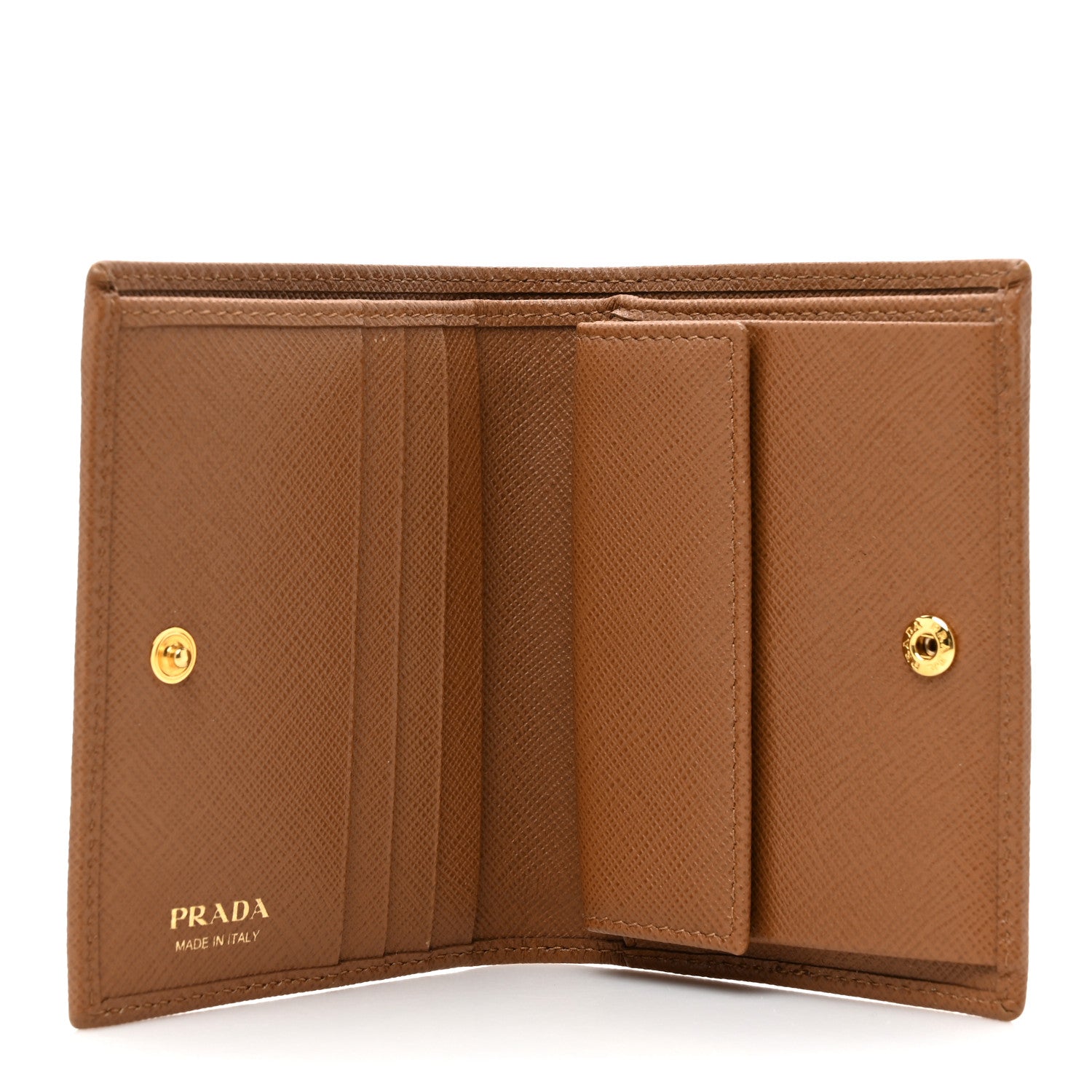 Prada Saffiano Metal Compact Snap Bi-Fold Wallet Caramel 5 of 9