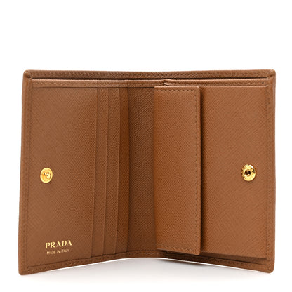 Prada Saffiano Metal Compact Snap Bi-Fold Wallet Caramel 5 of 9