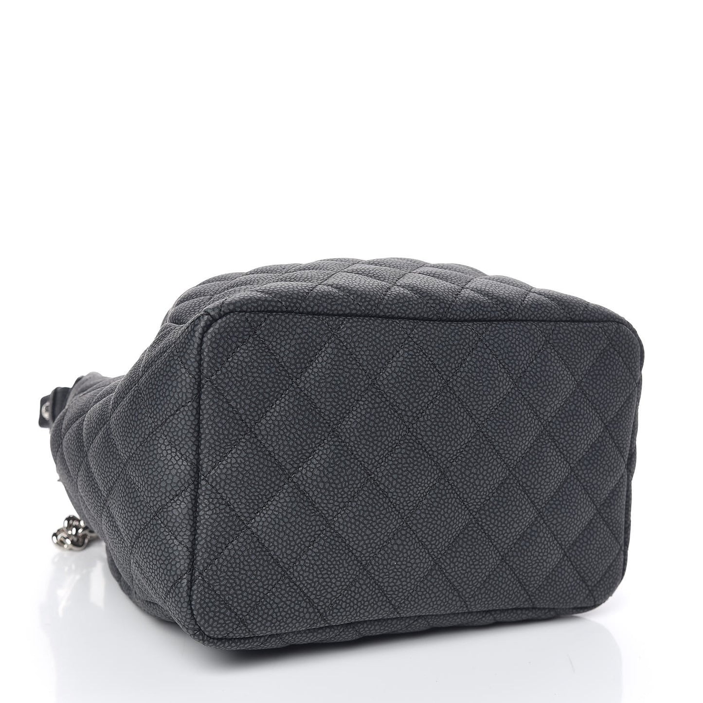 Caviar Flat Quilted CC Chain Bucket Drawstring Bag Black