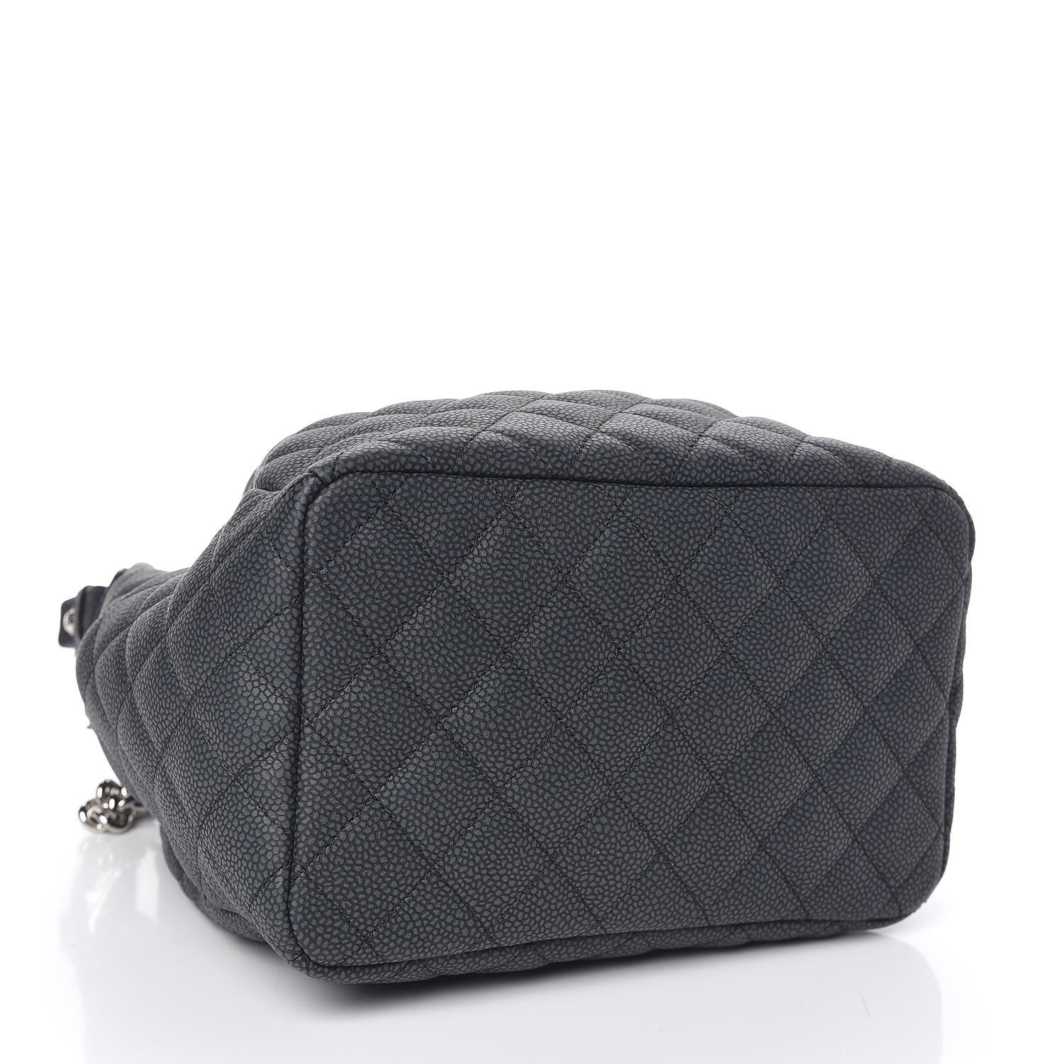 Chanel Caviar Flat Quilted CC Chain Bucket Drawstring Bag Black 4 of 9