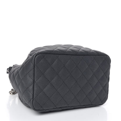 Chanel Caviar Flat Quilted CC Chain Bucket Drawstring Bag Black 4 of 9