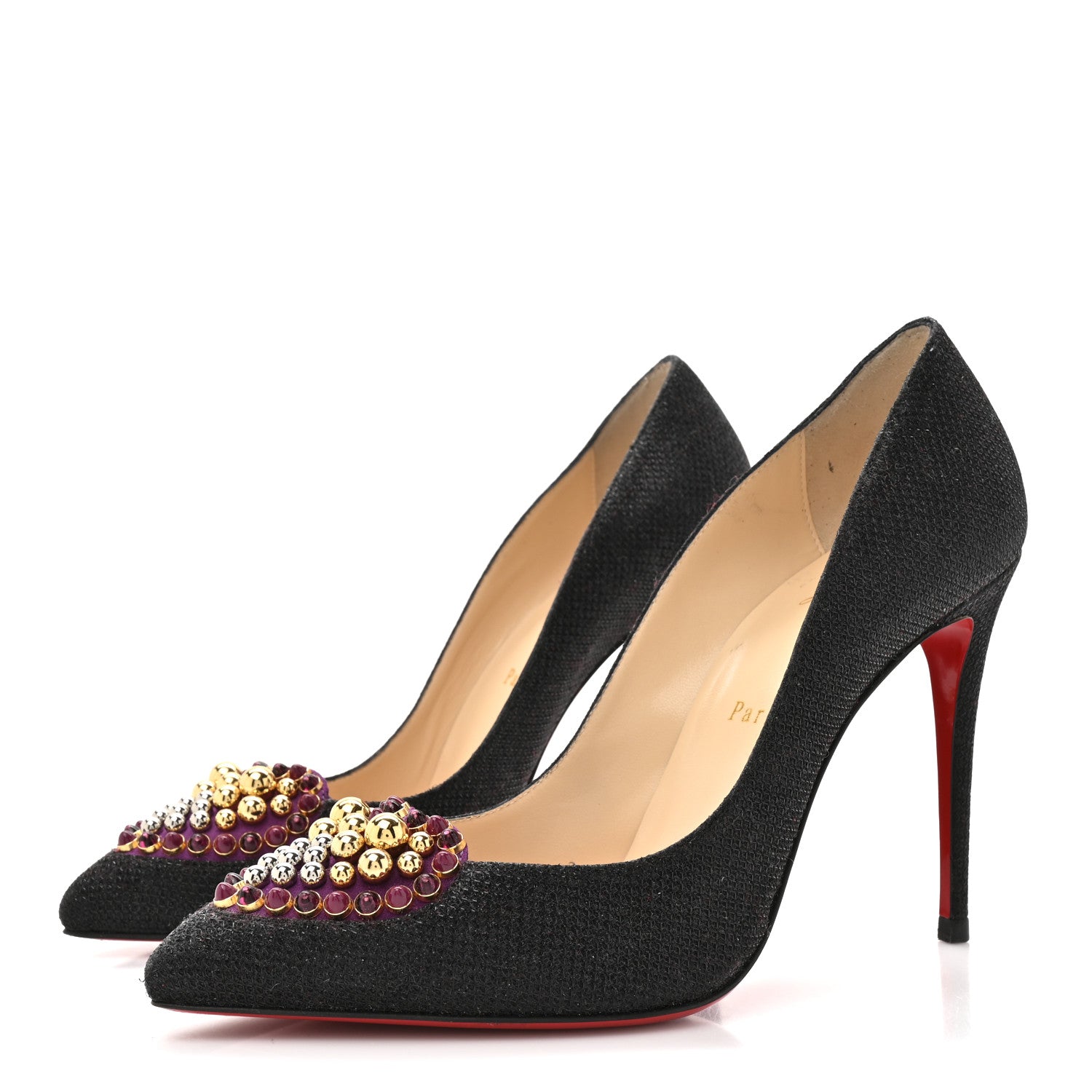Christian Louboutin Glitter Tisse Veau Velours Coralta Mia 100 Pumps 39 Version Black 4 of 10