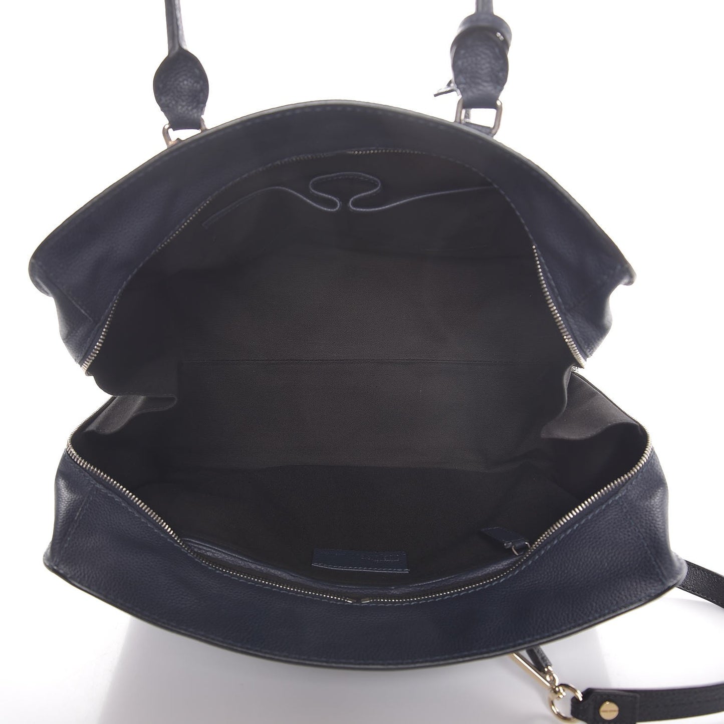 Pebbled Calfskin Large Skull Padlock Zip Around Tote Navy