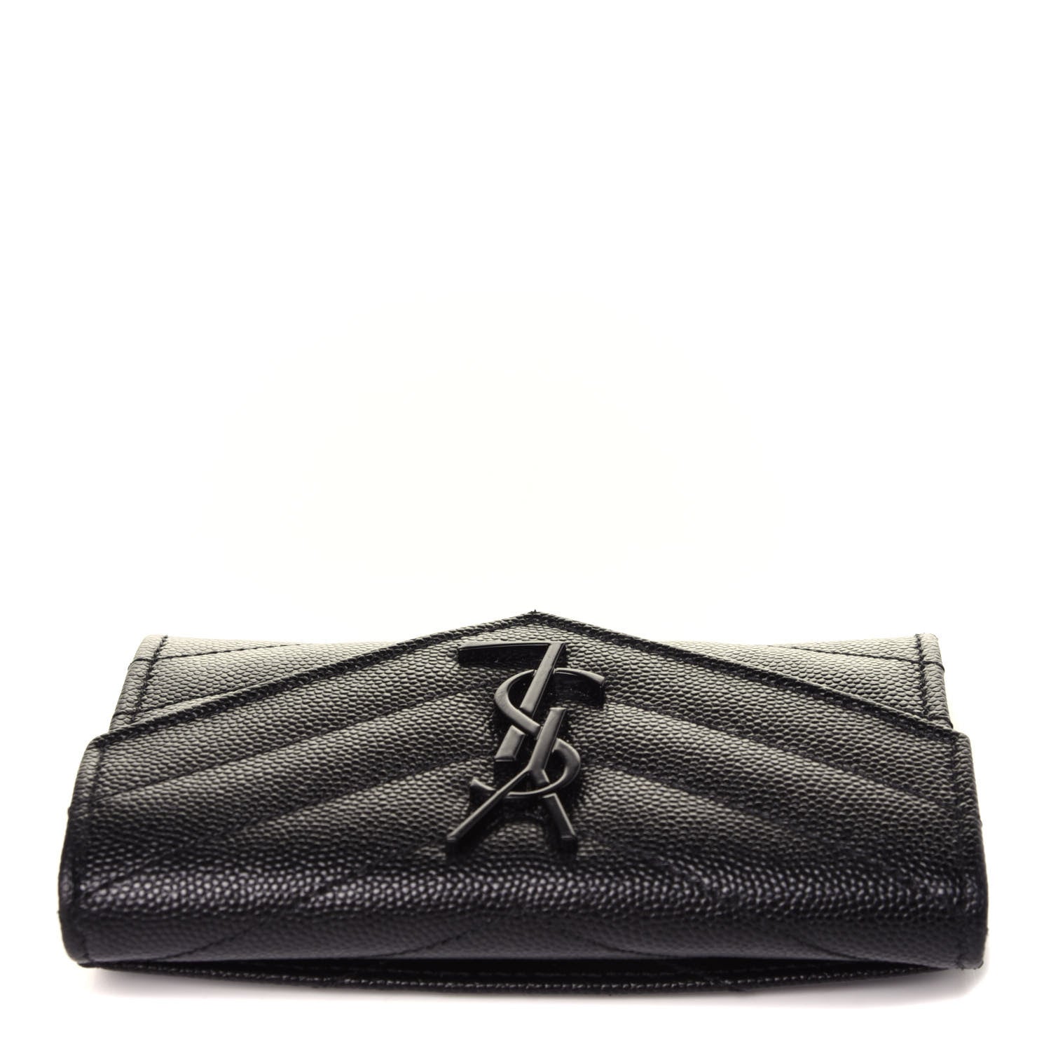 Saint Laurent Grain De Poudre Matelasse Chevron Small Monogram Envelope Wallet Black 9 of 10