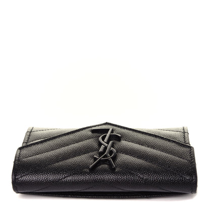 Saint Laurent Grain De Poudre Matelasse Chevron Small Monogram Envelope Wallet Black 9 of 10
